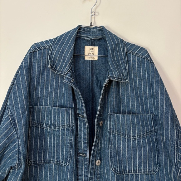 NWT Free People We The Free Madison City Pinstripe Denim Jacket Size Large - Picture 6 of 15